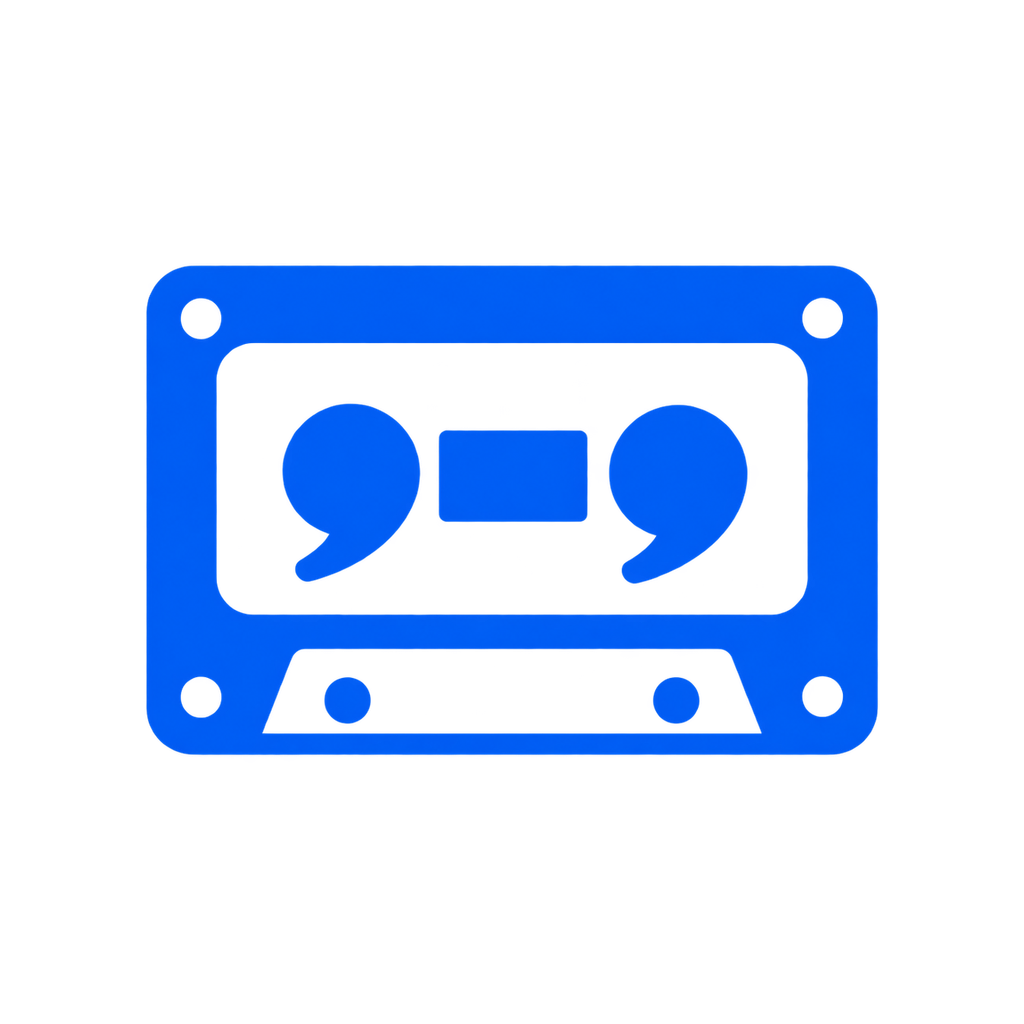 looptape logo, a project by Chris Zemmel: a cassette whose reels are a pair of quotation marks